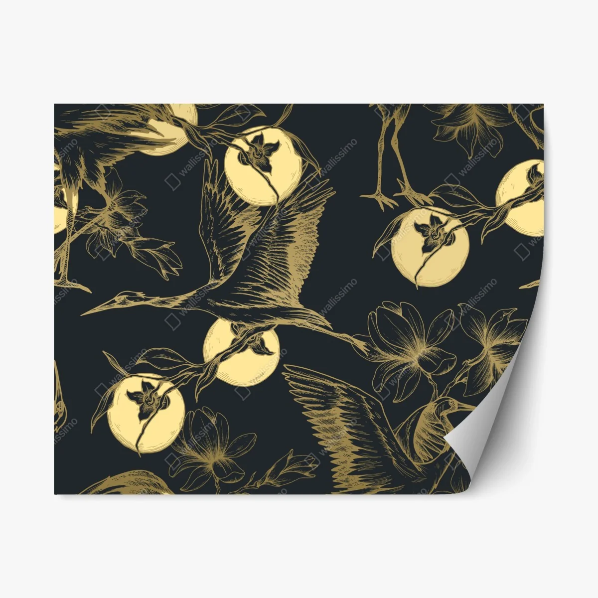 Repositionable sticker golden cranes and moon pattern ⁕ Wallissimo® Repositionable sticker golden cranes and moon pattern ⁕ Wallissimo®