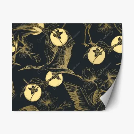 Repositionable sticker golden cranes and moon pattern • Wallissimo®