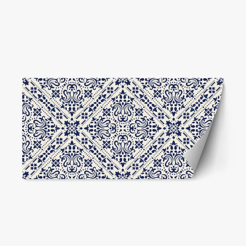 Repositionable sticker navy damask tile pattern
