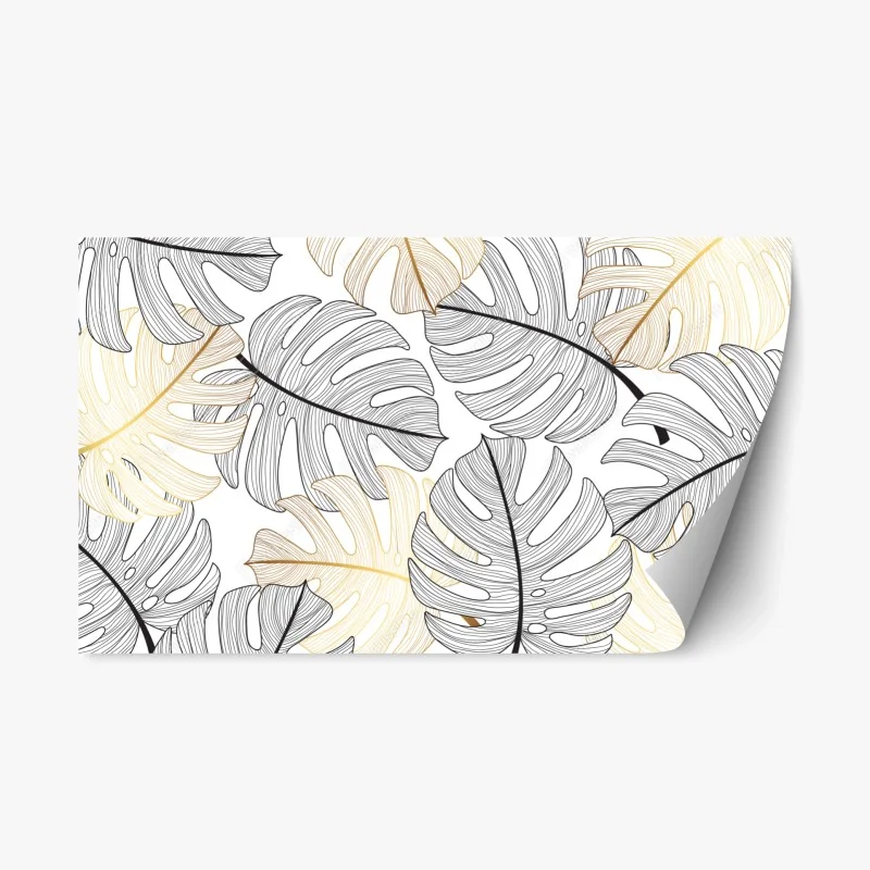 Repositionable sticker monstera leaf pattern with gold accents