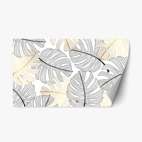 Repositionable sticker monstera leaf pattern with gold accents • Wallissimo®