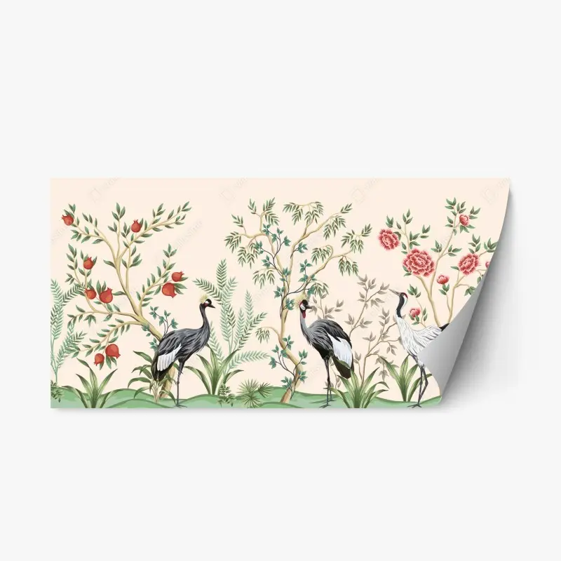 Repositionable sticker serene crane garden illustration