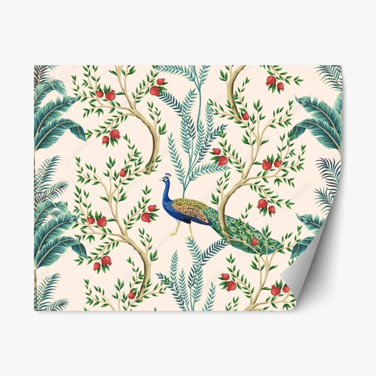 Repositionable sticker peacock among pomegranate branches • Wallissimo® Repositionable sticker peacock among pomegranate branches • Wallissimo®