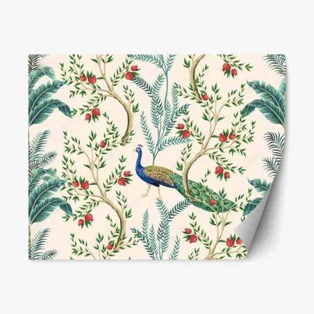 Repositionable sticker peacock among pomegranate branches • Wallissimo®