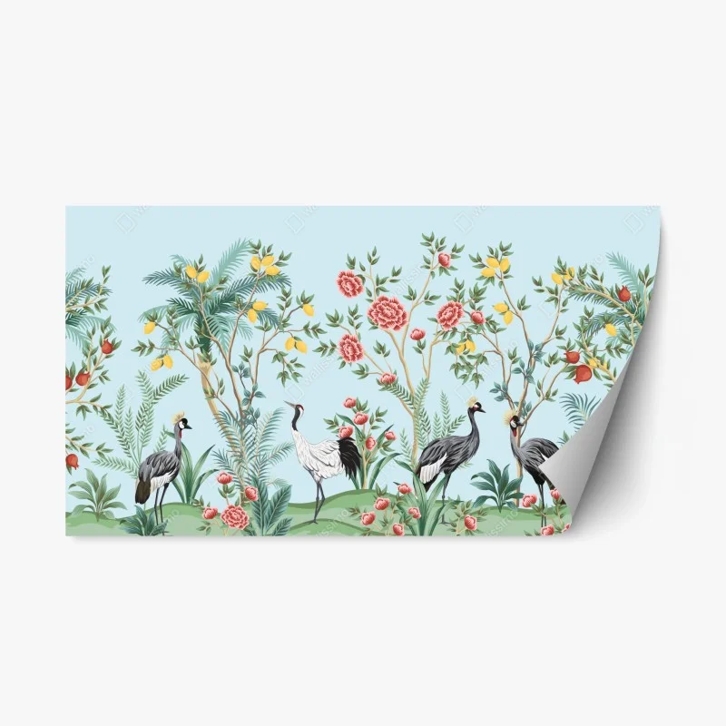 Repositionable sticker elegant crane garden botanical artwork