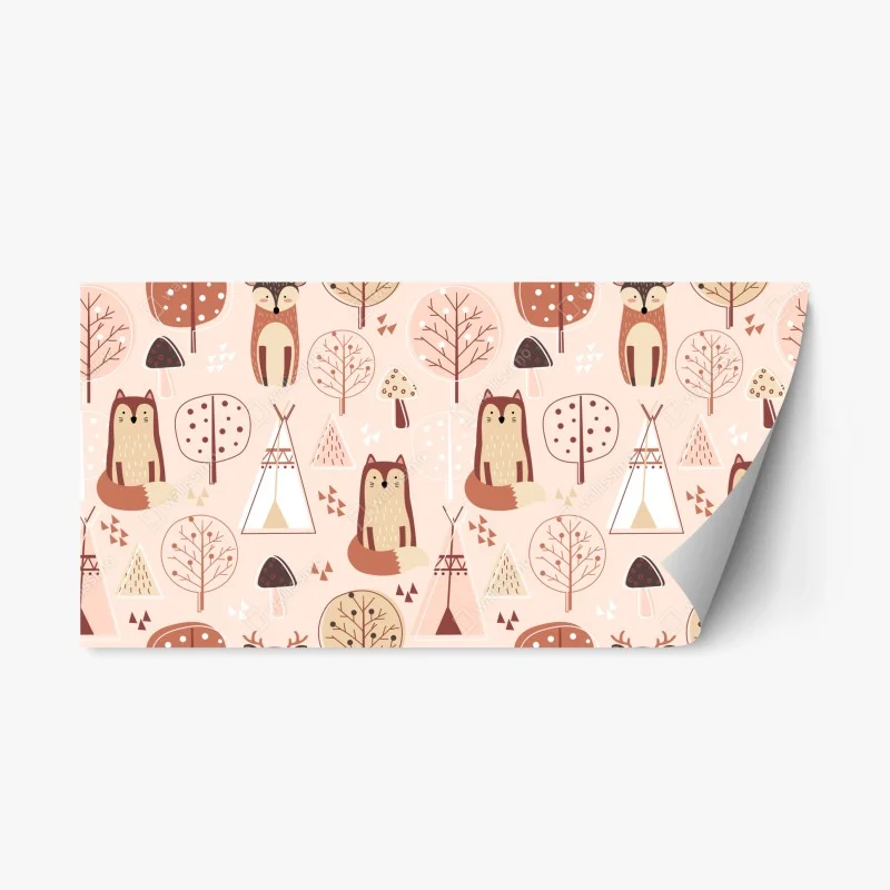Repositionable sticker woodland foxes nursery pattern