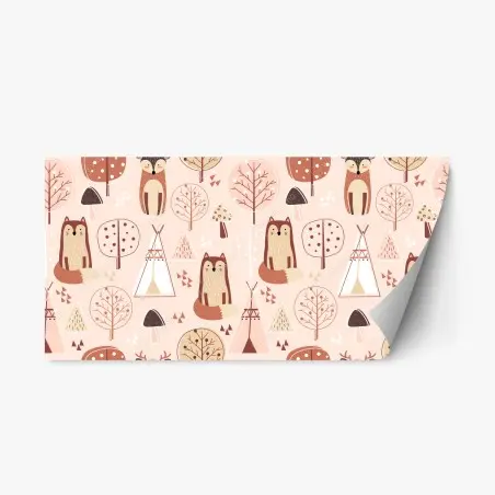 Repositionable sticker woodland foxes nursery pattern • Wallissimo®