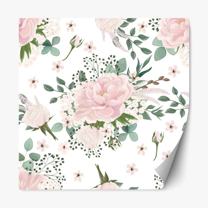 Repositionable sticker soft pink peony floral pattern