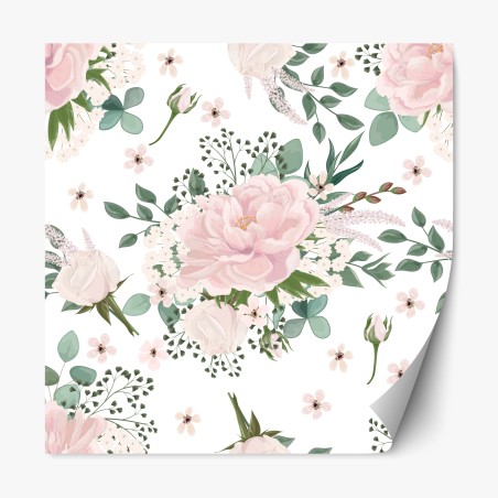 Repositionable sticker soft pink peony floral pattern • Wallissimo®