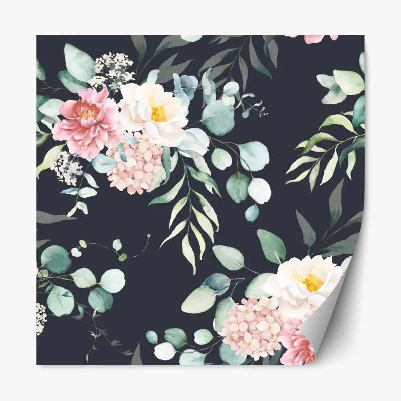 Repositionable sticker elegant watercolor floral print on dark background