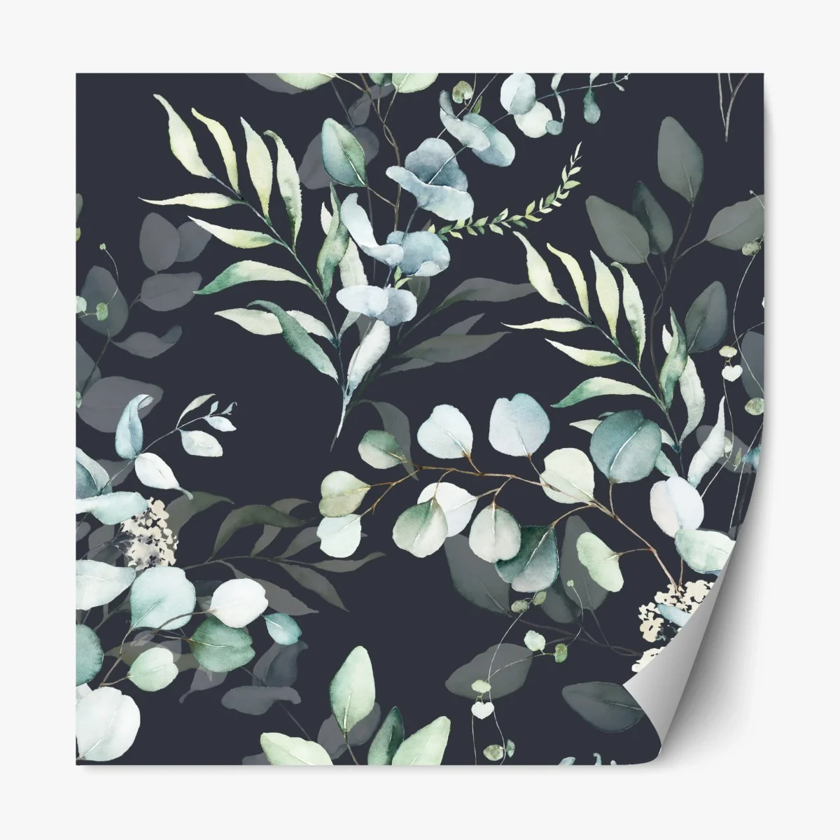 Repositionable sticker eucalyptus watercolor botanical pattern on dark background • Wallissimo® Repositionable sticker eucalyptus watercolor botanical pattern on dark background • Wallissimo®