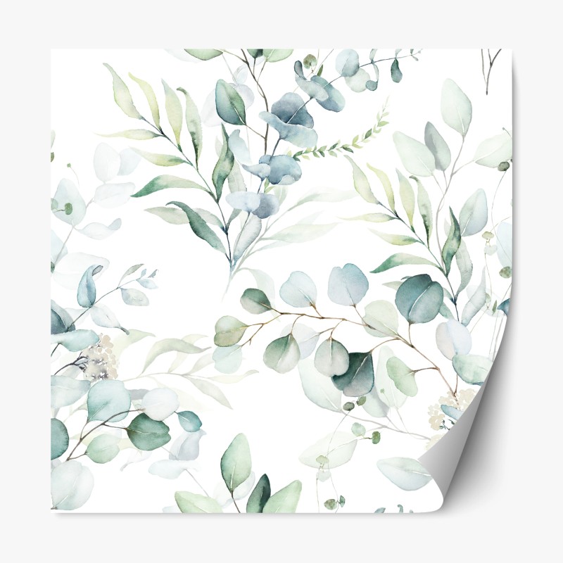 Repositionable sticker watercolor eucalyptus leaves pattern