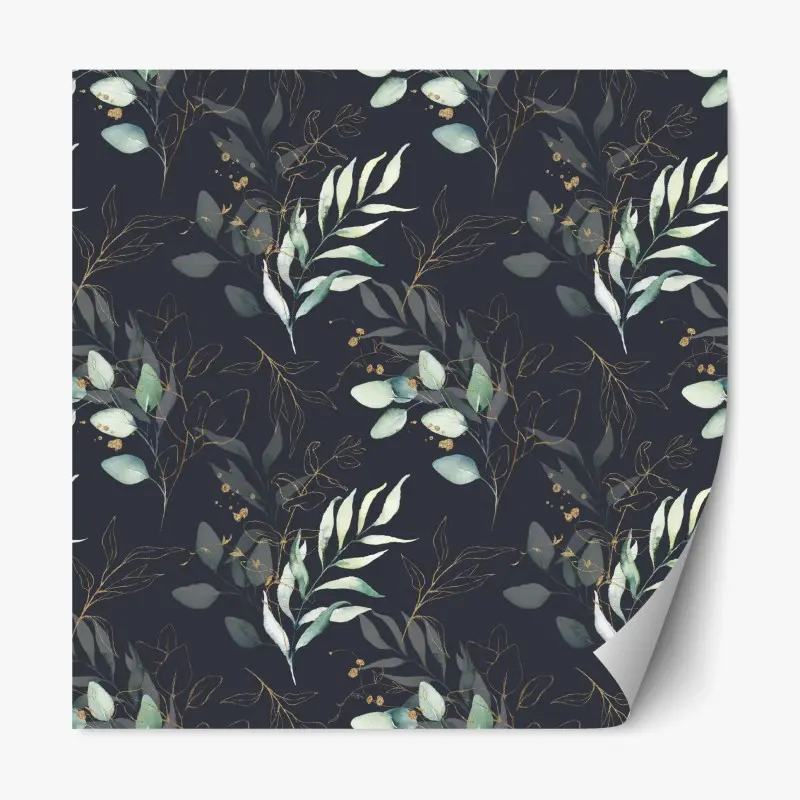 Repositionable sticker watercolor eucalyptus leaves on dark background