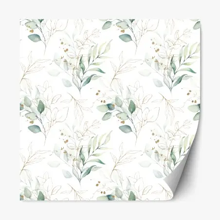Repositionable sticker soft eucalyptus watercolor leaves pattern • Wallissimo®