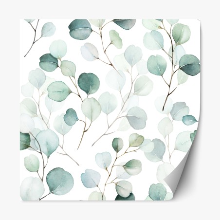 Repositionable sticker soft eucalyptus watercolor leaves pattern • Wallissimo®
