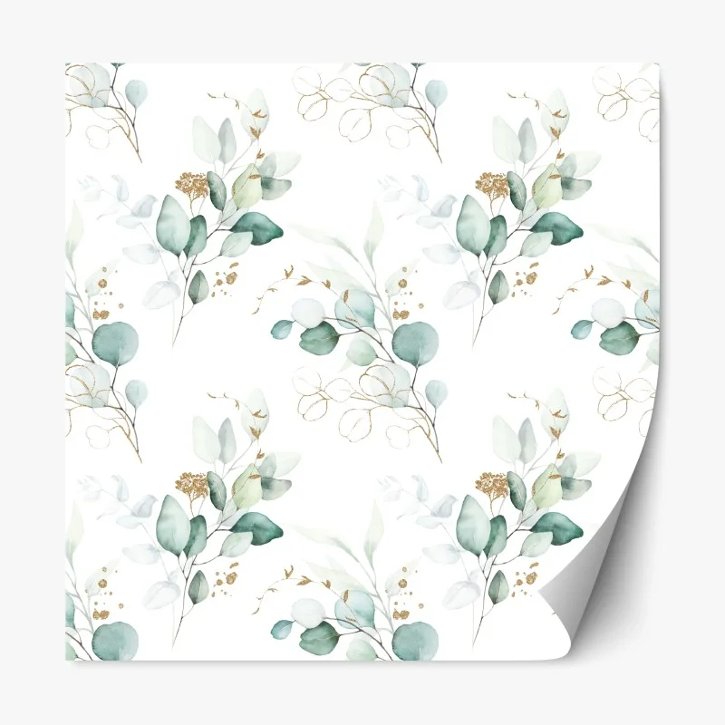 Repositionable sticker green eucalyptus watercolor botanical pattern