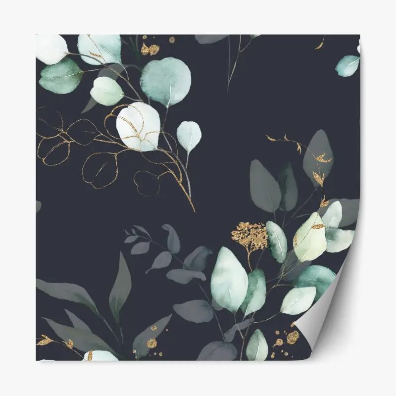 Repositionable sticker eucalyptus watercolor leaves on dark background