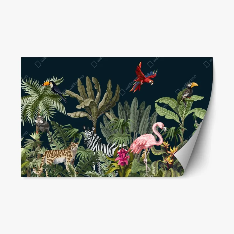 Repositionable sticker tropical jungle wildlife illustration