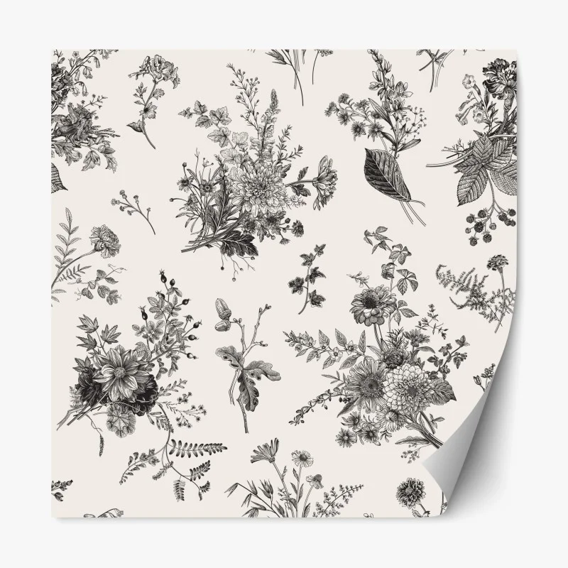 Repositionable sticker tropical orchid floral pattern on dark background • Wallissimo®