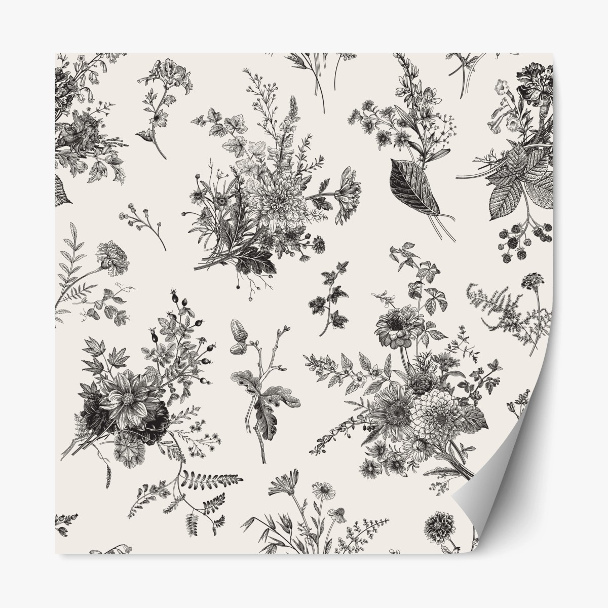 Repositionable sticker classic black and white floral pattern • Wallissimo® Repositionable sticker classic black and white floral pattern • Wallissimo®