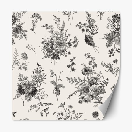 Repositionable sticker classic black and white floral pattern • Wallissimo®