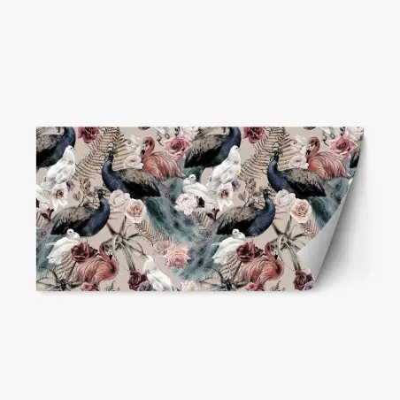 Repositionable sticker watercolor birds and roses pattern • Wallissimo®