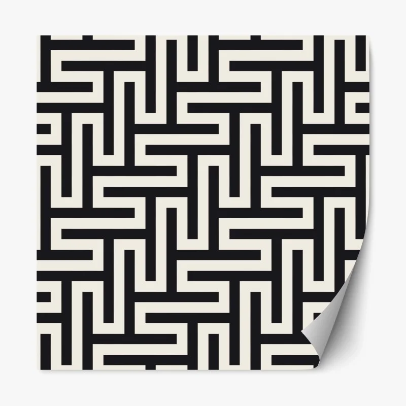 Repositionable sticker geometric maze pattern in beige and black
