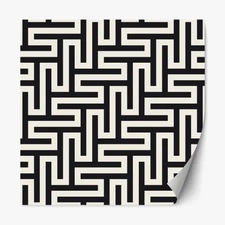 Repositionable sticker geometric maze pattern in beige and black • Wallissimo®