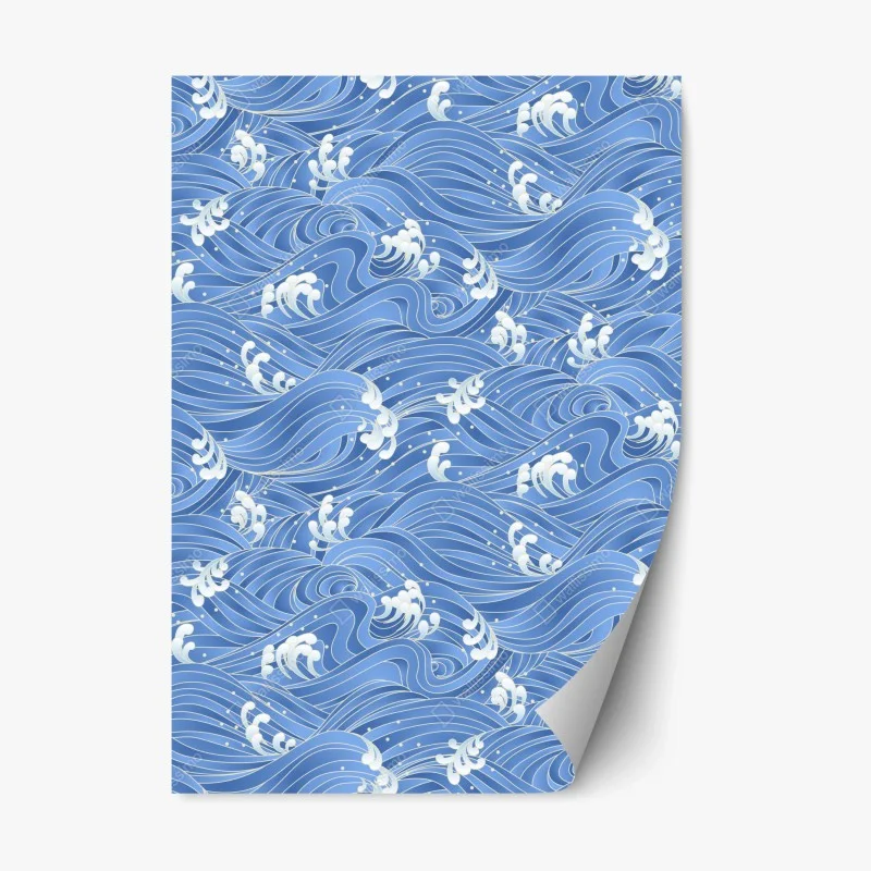 Repositionable sticker stylized Japanese wave pattern