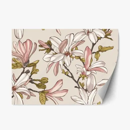 Repositionable sticker blush magnolia botanical pattern • Wallissimo®