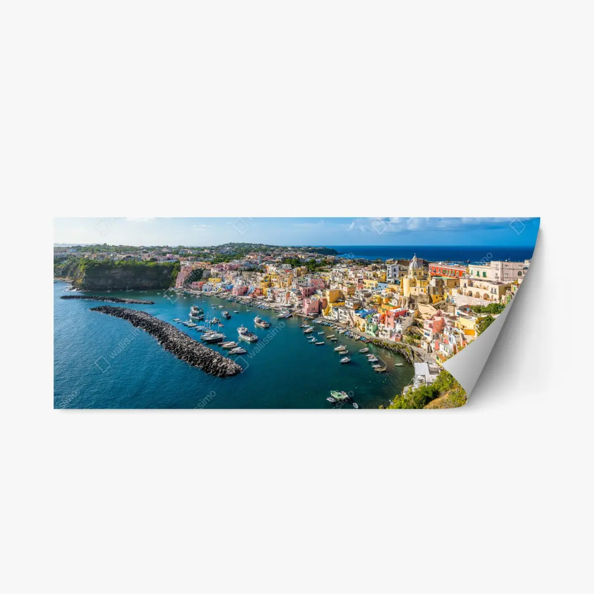 Repositionable sticker colorful mediterranean harbor panorama • Wallissimo® Repositionable sticker colorful mediterranean harbor panorama • Wallissimo®