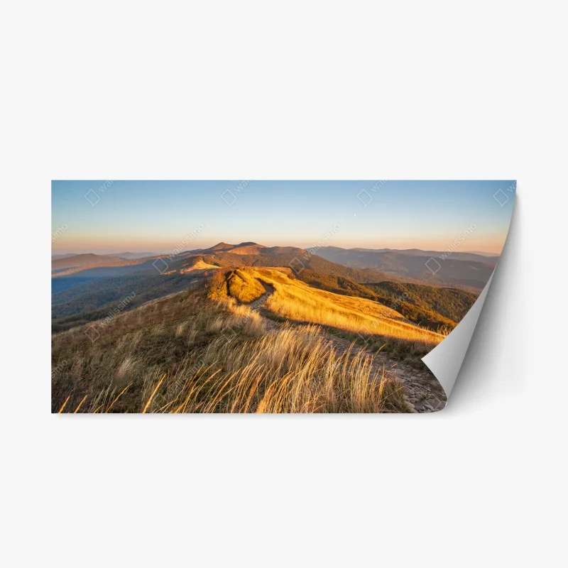 Repositionable sticker golden mountain ridge at sunset