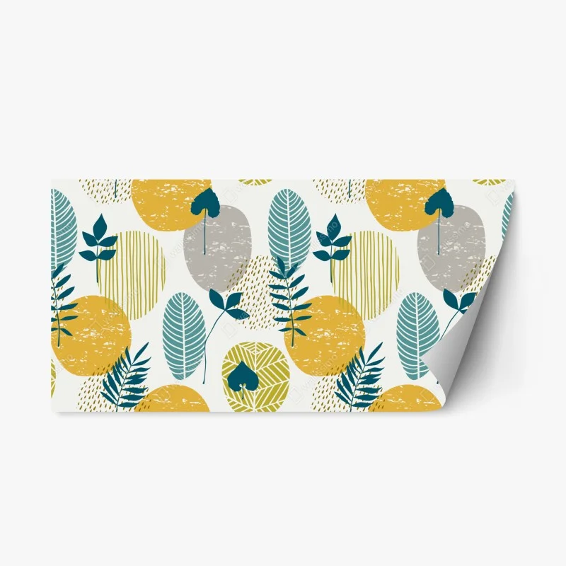 Repositionable sticker teal and mustard botanical pattern