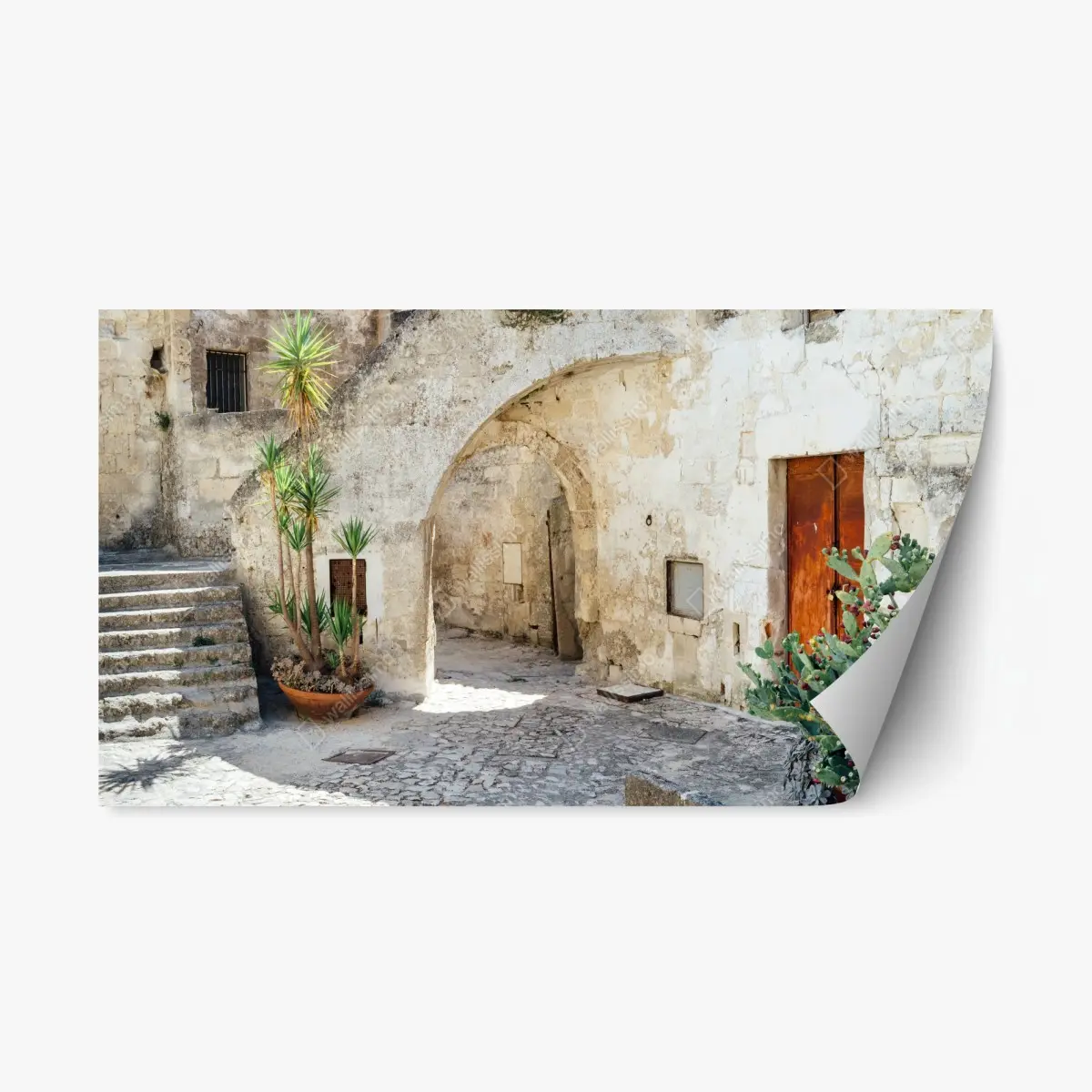 Repositionable sticker mediterranean stone courtyard with arch • Wallissimo® Repositionable sticker mediterranean stone courtyard with arch • Wallissimo®