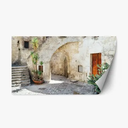 Repositionable sticker mediterranean stone courtyard with arch • Wallissimo®
