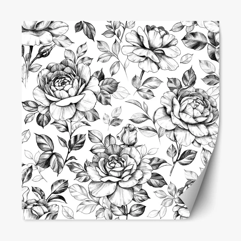 Repositionable sticker hand-drawn rose floral pattern
