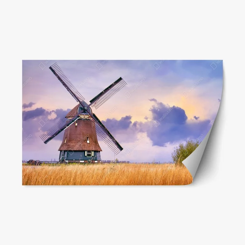 Repositionable sticker historic windmill in golden fields