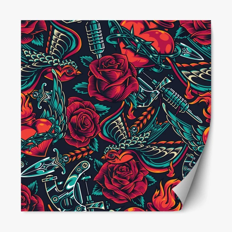 Repositionable sticker bold tattoo rose pattern