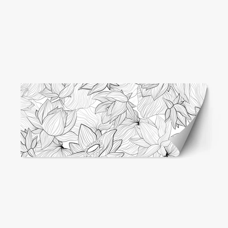 Repositionable sticker delicate lotus line art floral pattern