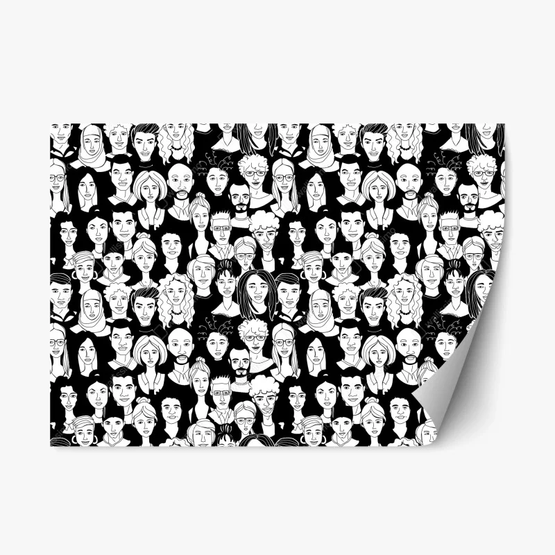 Repositionable sticker diverse faces pattern