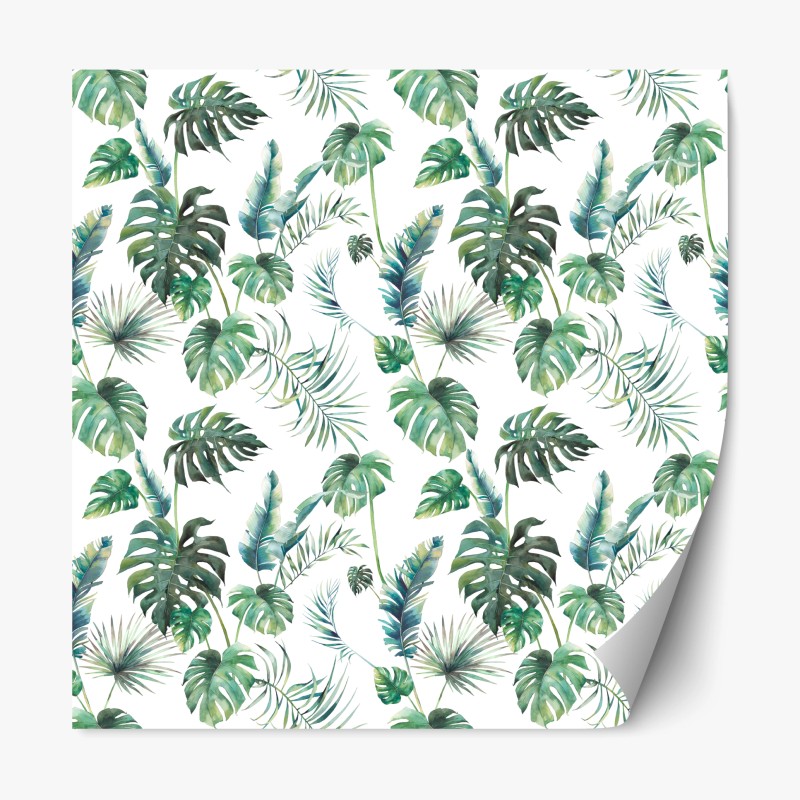 Repositionable sticker watercolor tropical leaves pattern