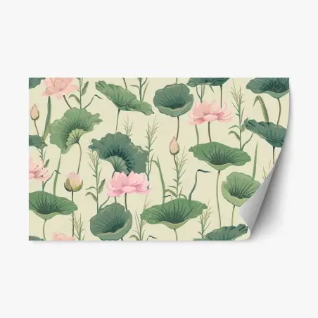 Repositionable sticker soft lotus garden botanical print • Wallissimo®