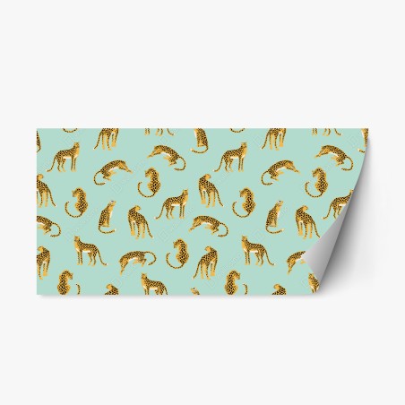 Repositionable sticker playful cheetah pattern on turquoise background • Wallissimo®