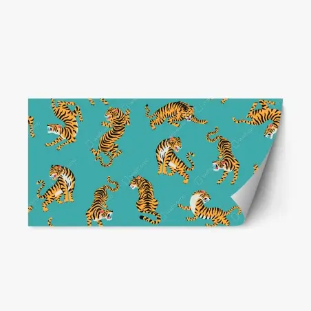 Repositionable sticker stylized tiger pattern on turquoise background • Wallissimo®