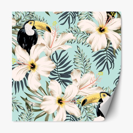 Repositionable sticker tropical toucan floral pattern • Wallissimo®