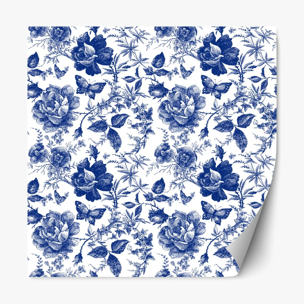 Repositionable sticker blue floral toile pattern • Wallissimo® Repositionable sticker blue floral toile pattern • Wallissimo®