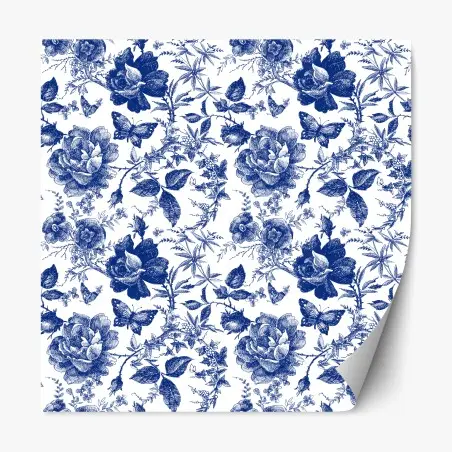 Repositionable sticker blue floral toile pattern • Wallissimo®