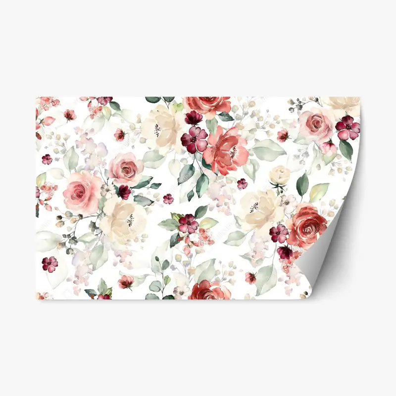 Repositionable sticker delicate watercolor rose floral pattern