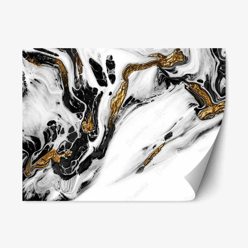 Repositionable sticker black and white marble with gold veins