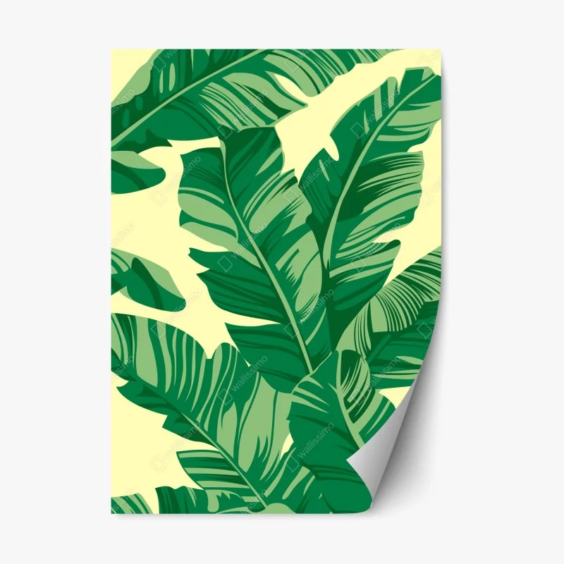 Repositionable sticker tropical banana leaves pattern